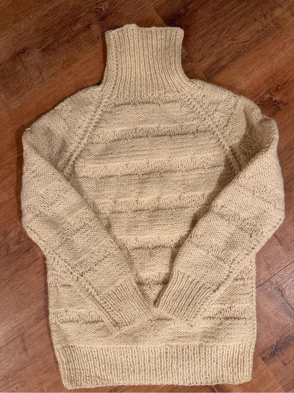 Cozy Cream Chunky Warm Thick Wool Handmade Turtleneck Textured Knit Sweater